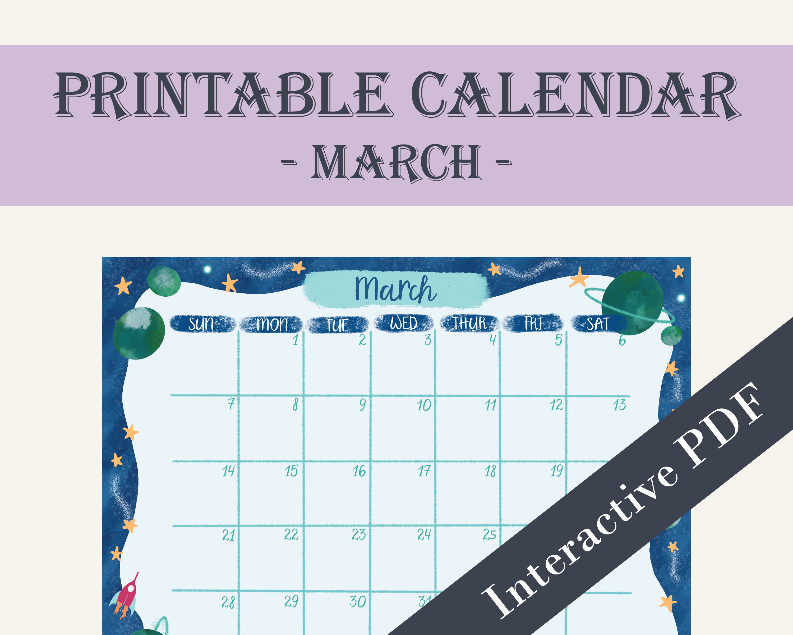 2021 Interactive PDF & Printable Space Themed Calendar Plus Etsy
