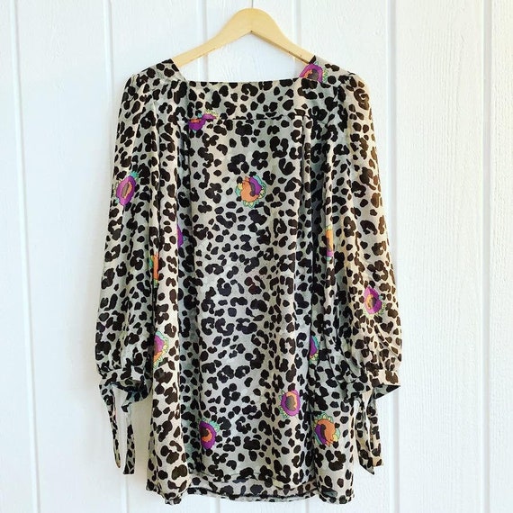 Vintage 80's Cheetah Tiger Print Floral Dress - image 1