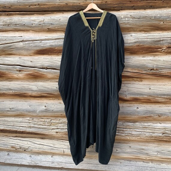 Vintage Djellaba Moroccan Black Wool Robe Kaftan 1