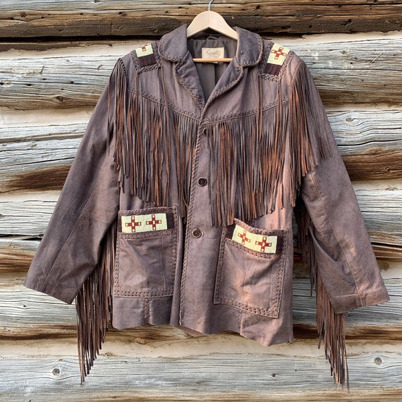 Vintage Scully Brown Leather Fringed Beaded Wester