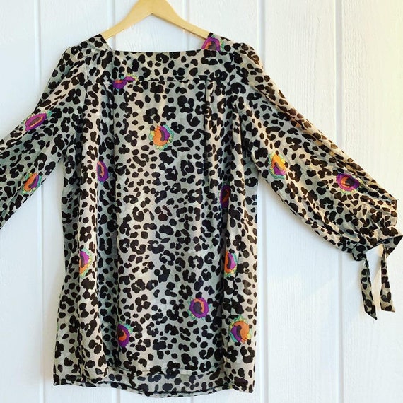 Vintage 80's Cheetah Tiger Print Floral Dress - image 2