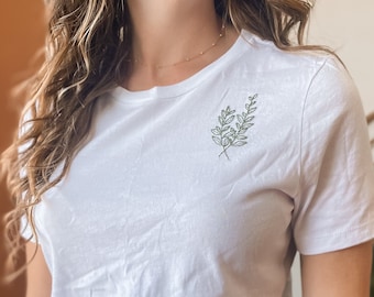 Leaf Embroidered T-Shirt | Hand Embroidery | Leaves Embroidery Shirt | Minimalist Style