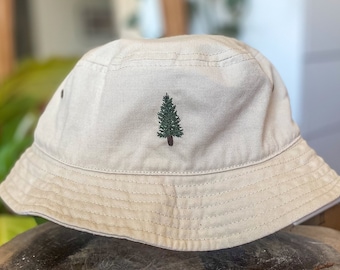 Hand Embroidered Pine Tree Bucket Hat