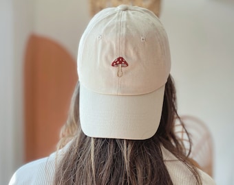 Embroidered Mushroom Dad Hat | Hand Embroidery or Machine Embroidery | Cotton Ball Cap