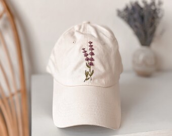 Hand Embroidered Lavender Hat | Floral Baseball Cap