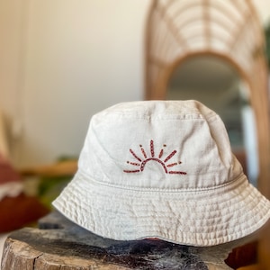 Embroidered Sun Bucket Hat | Boho Sun Stitched Bucket Hat | Hand Embroidery | Handmade Bucket Hat | Unisex & Womens Bucket Hat