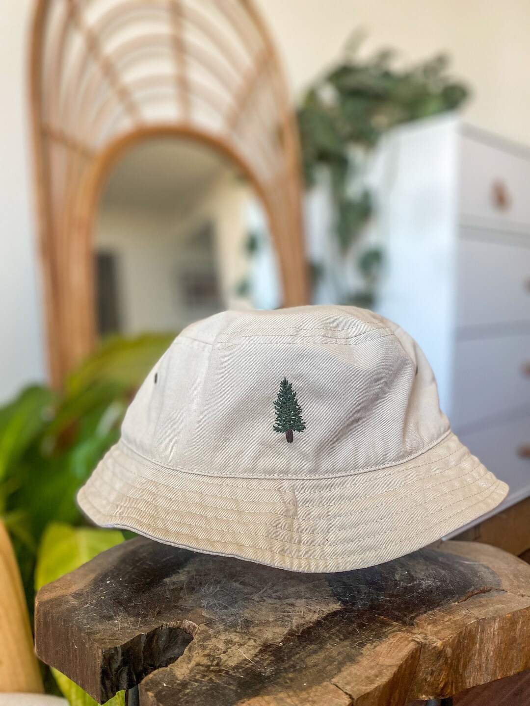 Hand Embroidered Pine Tree Bucket Hat - Etsy