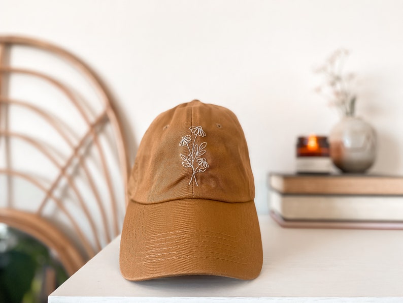 Floral Embroidered Hat Forest Green Hat Hand Embroidered Dad Hat Daisy Hat Gift for Women Birthday Gift Embroider Hat Flower Chestnut