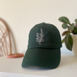 Leaves Embroidered Hat | Green Hat | Hand-Embroidered Dad Hat | Leaf Design Hat | Embroidered Leaves | Hand Embroidery