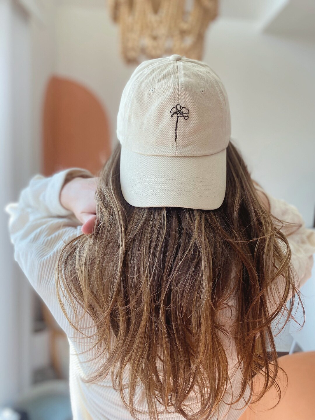 ハット French Embroidery Logo Ball Cap - Ivory Embroidered Ivory Hat, Puff Print Hat, 3D Embroidery Hat
