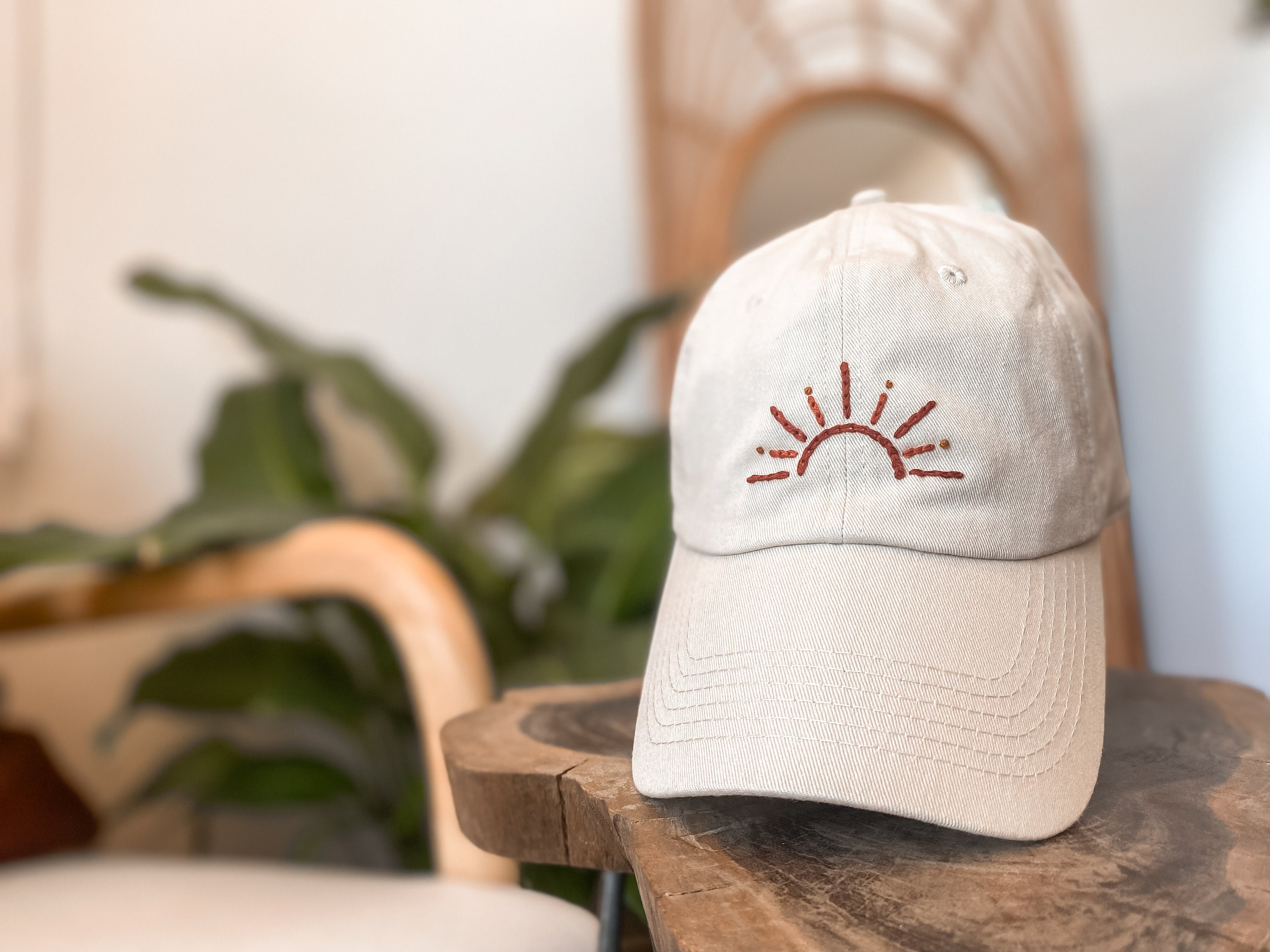 Sun Embroidered Hat | off White Hat | Cream Hat | Hand