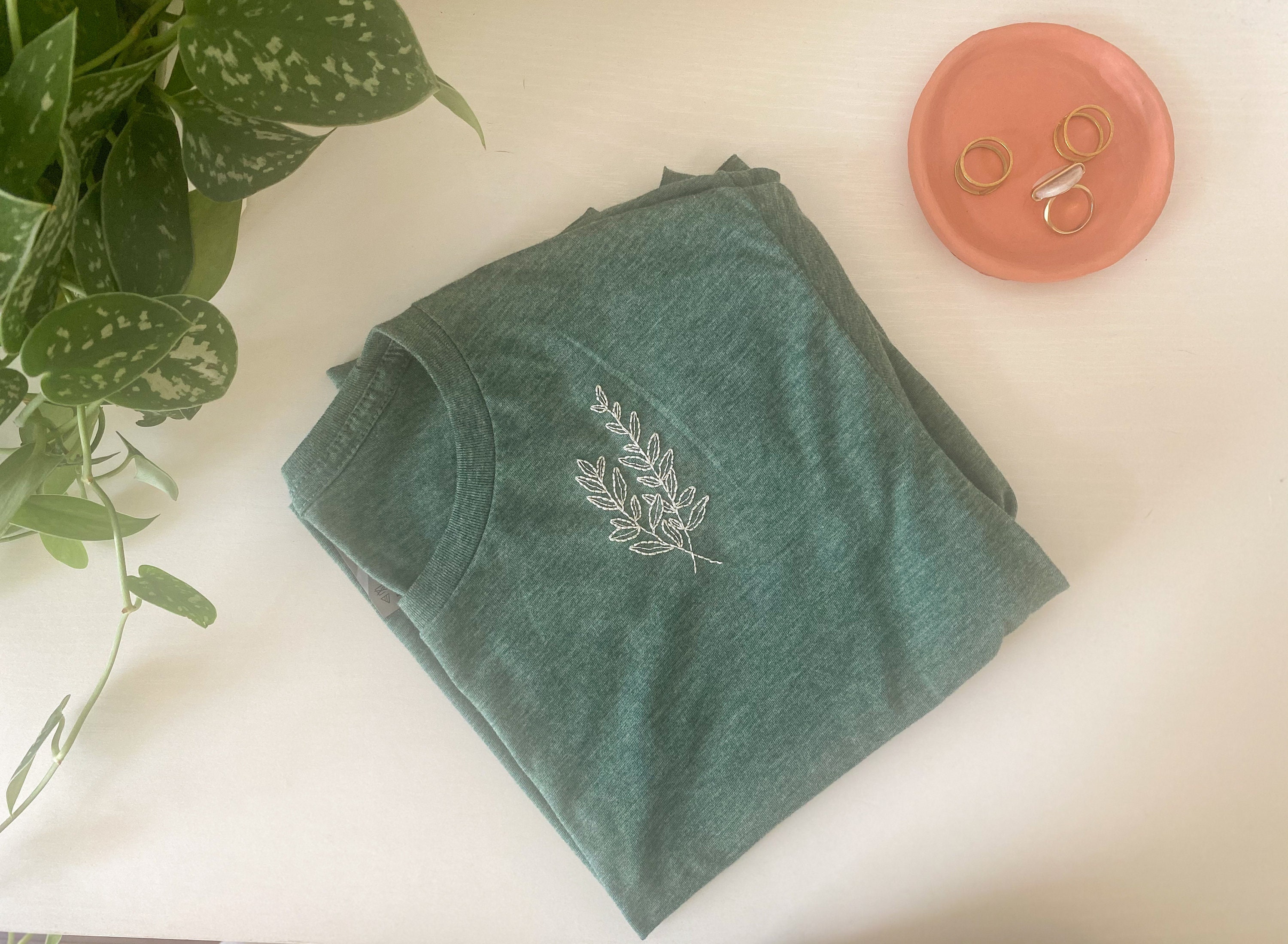 Embroidered Leaves Crop Top T-shirt | Pine Green | Hand Embroidered Leaves Crop Top T-shirt | Pine Green | Hand