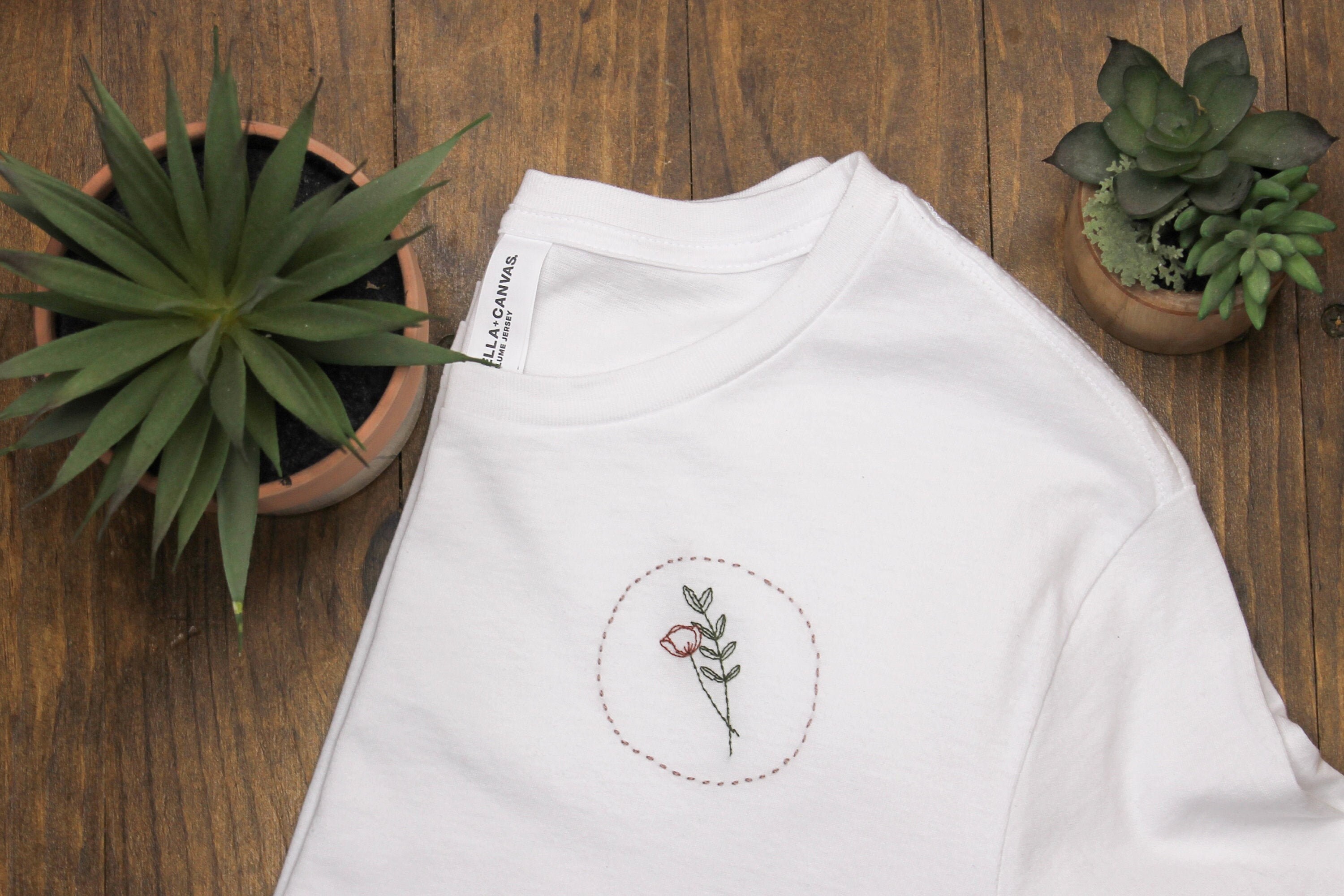 ポポさん専用 FLOWER EMBROIDERY SHIRT Poppy & Leaves Embroidered T-shirt | Hand Embroidery