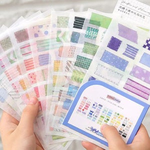 Washi Stickers Geometric Color Grid Decorative Scrapbooking, 15 sheets/set