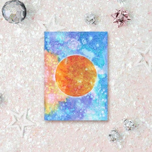 Sun Planet Watercolor Galaxy Universe Space Orbiting Stars Solar System Personalized Greeting Cards image 1