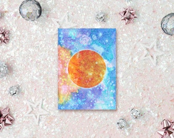 Sun Planet Watercolor Galaxy Universe Space Orbiting Stars Solar System Personalized Greeting Cards