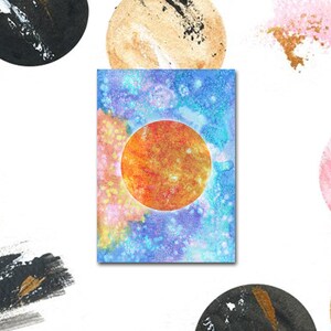 Sun Planet Watercolor Galaxy Universe Space Orbiting Stars Solar System Personalized Greeting Cards image 2