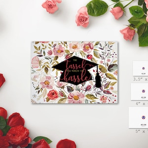 The tassel was worth the hassle Flower Floral Botanical Watercolor Art Graduation Certificate Achievement Award Gifts Personalized Card