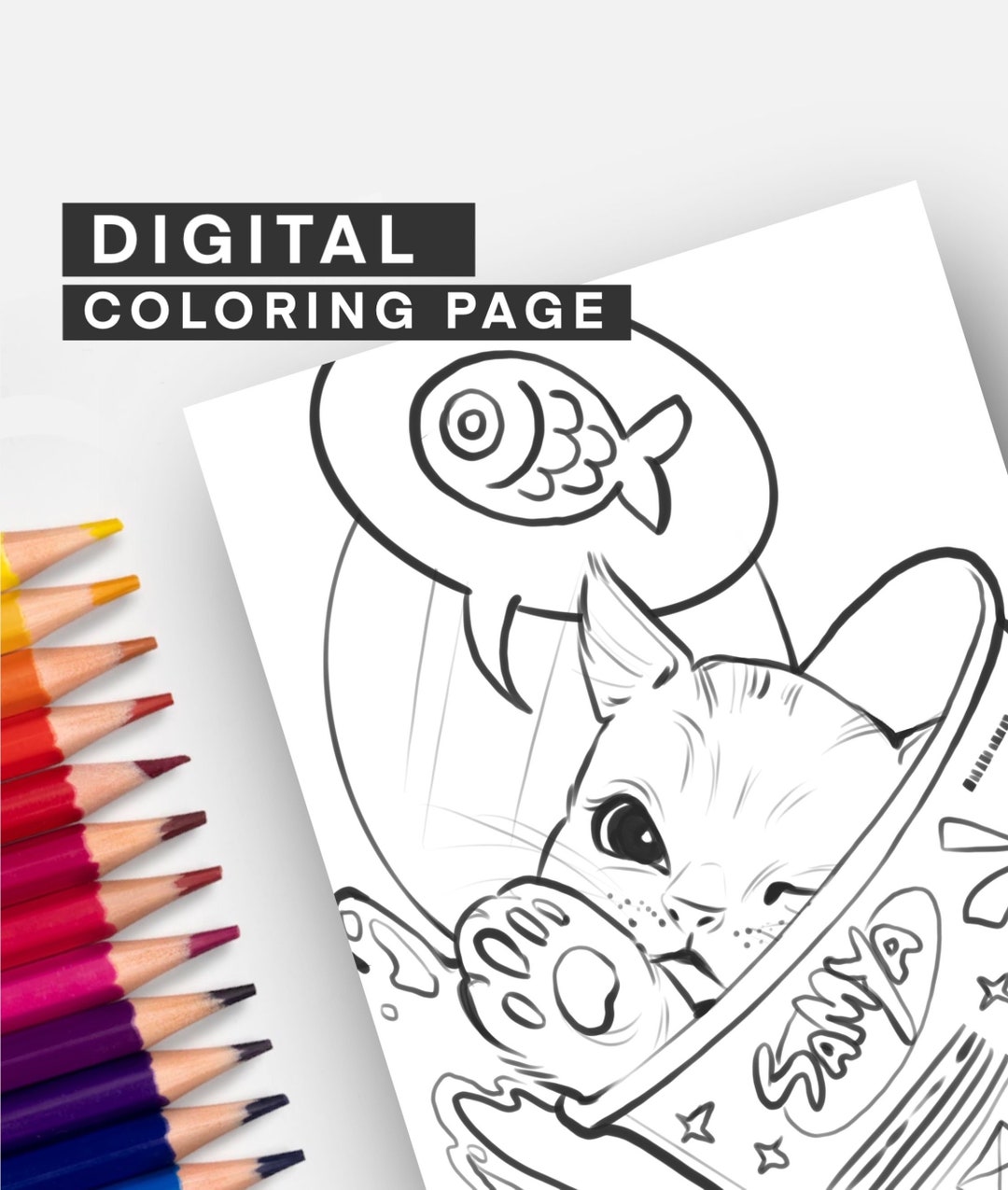 Cute Kitty Coloring Page | Coloring Book DIGITAL DOWNLOAD Kids Coloring ...