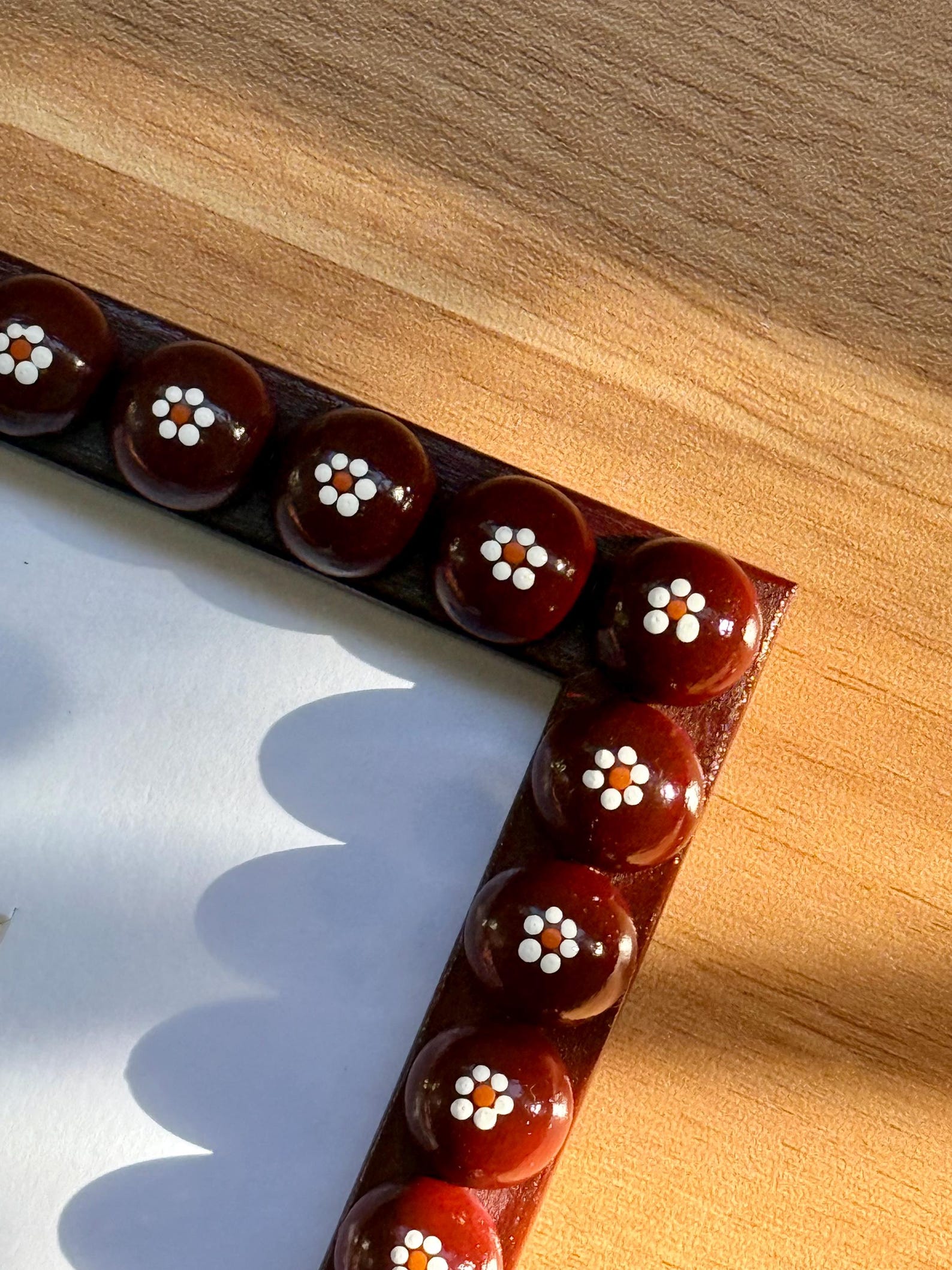 Hand Painted Maroon Bobbin Picture Frame With Daisies | Made to Order ...