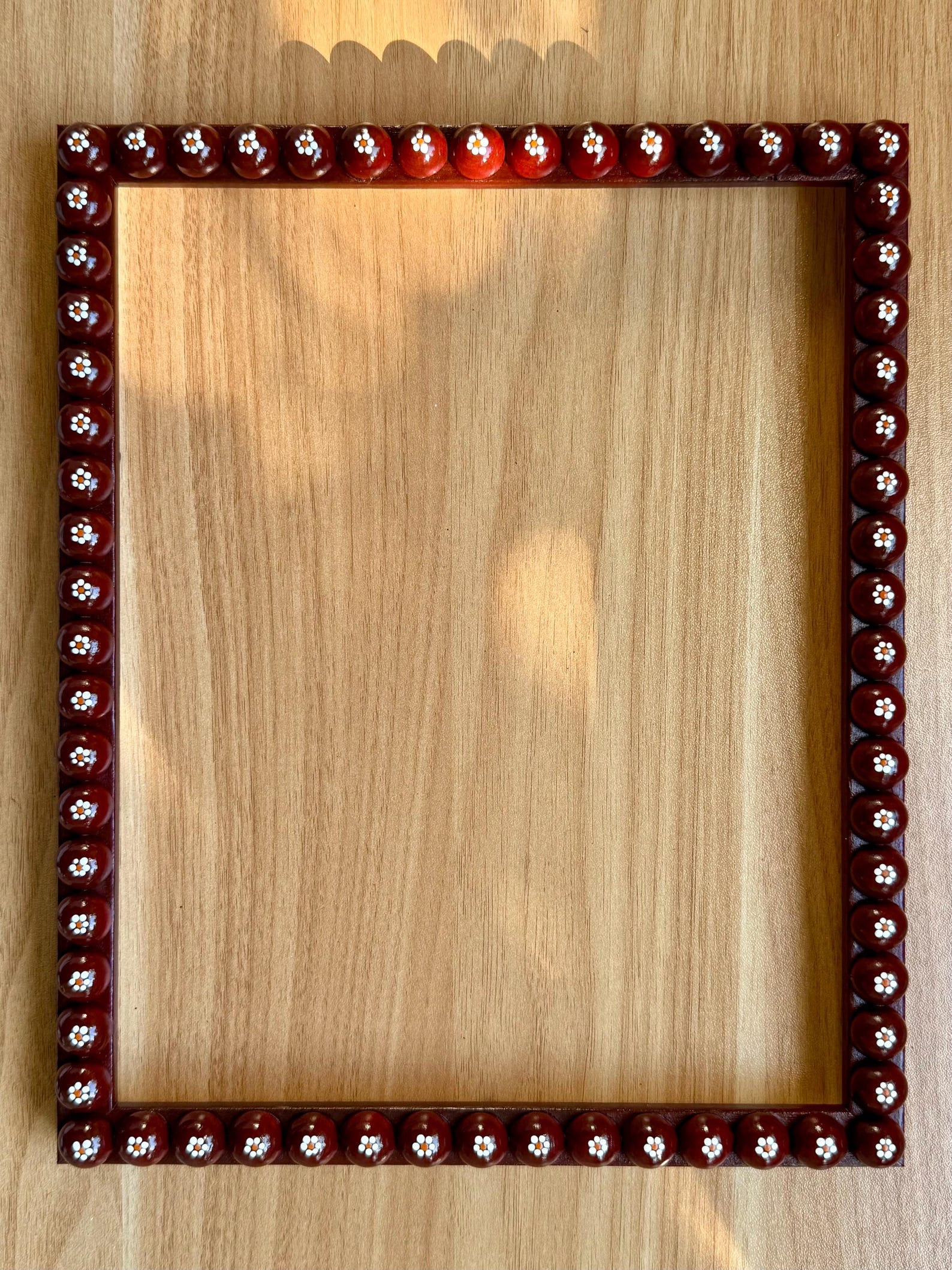 Hand Painted Maroon Bobbin Picture Frame With Daisies | Made to Order ...