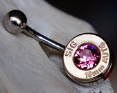 Bullet navel ring belly button ring pink tourmaline
