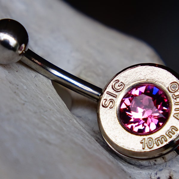 Bullet navel ring belly button ring pink tourmaline