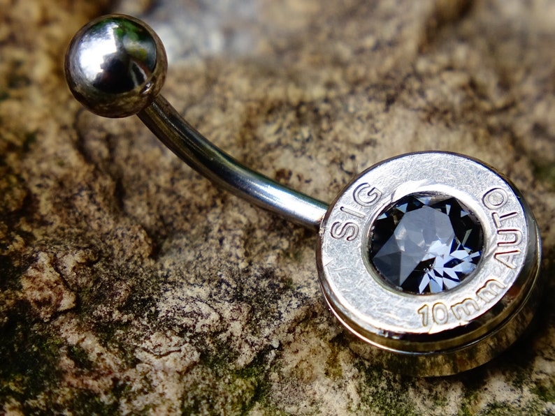 Bullet navel ring belly button ring silver night gray
