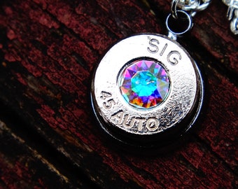 bullet 45 ACP pendant swarovski aurora borealis crystal