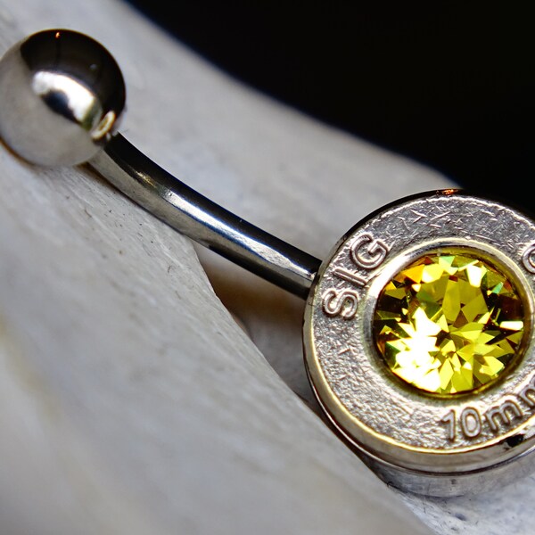 Bullet navel ring belly button ring citrine