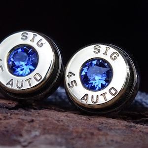 Bullet cufflinks two tone 45 ACP Sapphire