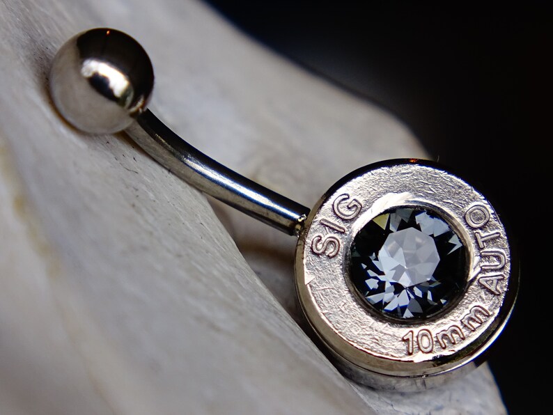 Bullet navel ring belly button ring silver night gray