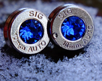 10mm bullet earrings swarovski blue sapphire