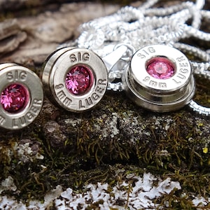 Bullet Necklace pendant & earring set 9mm pink tourmaline