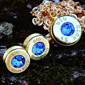 10mm bullet earrings & necklace sapphire