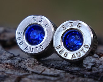 Titanium post Bullet earring 380 auto Majestic blue
