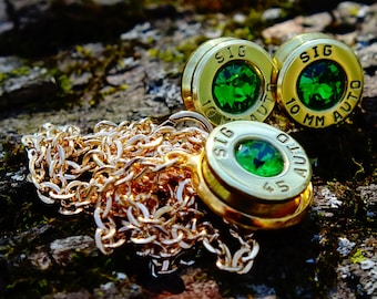 Bullet earrings & necklace bright green