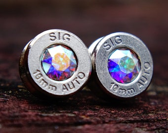 10mm bullet earrings swarovski aurora borealis crystal