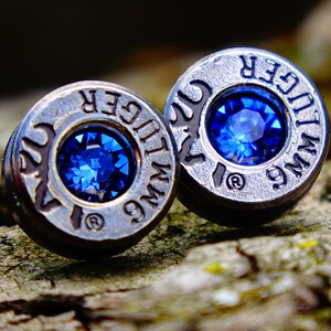 Bullet earrings gunmetal sapphire