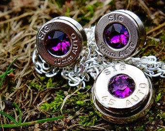 Bullet earrings & necklace amethyst