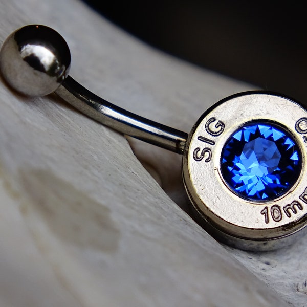 Bullet navel ring belly button ring sapphire