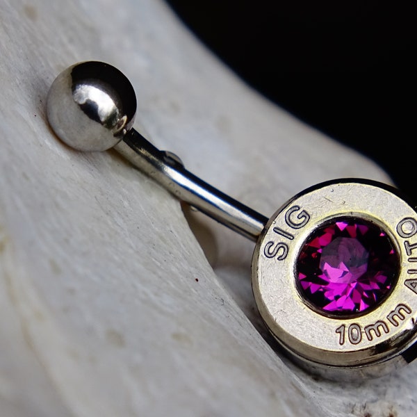 Bullet navel ring belly button ring amethyst