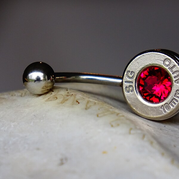 Bullet navel ring belly button ring ruby