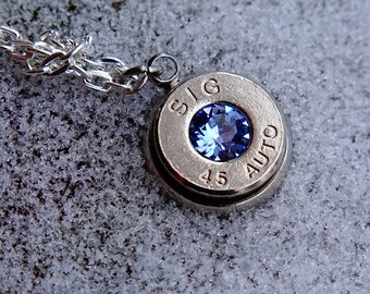 bullet 45 ACP pendant swarovski ice blue light sapphire