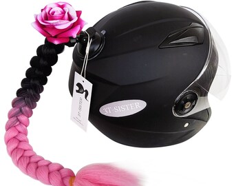 3T-SISTER Crystal Helmet Pigtails 14inch Pink Helmet Ponytail Decoration for Motorcycle Bicycle Ski Helmet Accessories Reusable Suction Cup Rhinestone Design