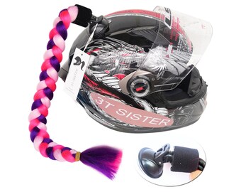 Helmet Pigtails Ponytail Braids Hair for Motorcycle 2 Together 24in Ombre PURPLE