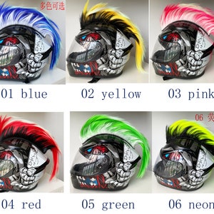 Handmade Helmet Mohawk Hawk Cosplay Wig Helmet Accessory for Motorcycle Bicycle Ski Helmets Real Hair Decorations (Helmet not Included)