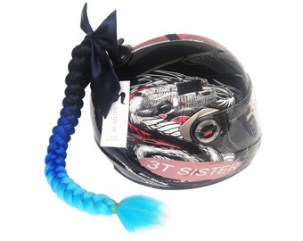 Helmet Ponytail Motor Bike Helmet Pigtails 2PCS 18inch Ombre Blue Curly Hair 