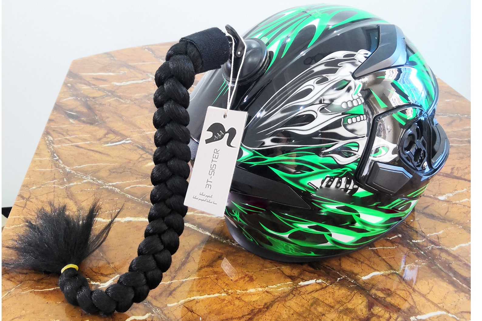 Handmade Helmet Pigtails Motorcycle Helmet Ponytails Black | Etsy