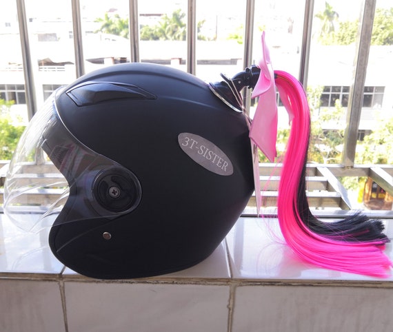Casco Trecce casco Trecce Coda di cavallo Casco Capelli con Ventosa per  Moto Bike 1PCS 14inch Nero con nodo fiocco rosa -  Italia